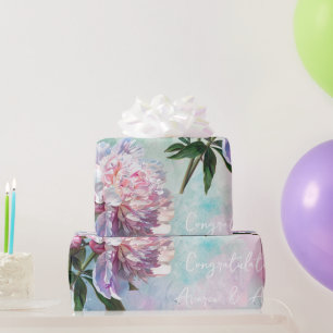 Rosa Peonings auf blauem/rosa Hochzeit/Dusche Geschenkpapier