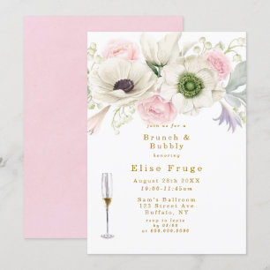 Rosa Peony Anemone Gold Brunch & Bubbly Einladung