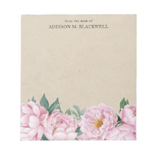 Rosa Peony auf Pergament vom Schreibtisch aus Notizblock