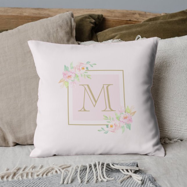 Rosa Peony Custom Monogram Decorative Kissen (Von Creator hochgeladen)