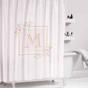 Rosa Peony Custom Monogram Duschvorhang