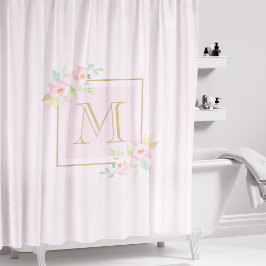 Rosa Peony Custom Monogram Duschvorhang