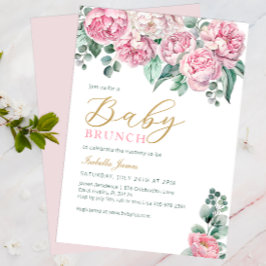 Rosa Peony und Eucalyptus Gold Baby Showeinlage Einladung