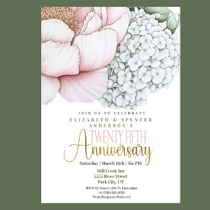 Rosa Peony zum 25. Hochzeitstag Einladung