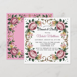 Rosa Peonys Rokoko Rahmen Brunch & Bubbly Einladung