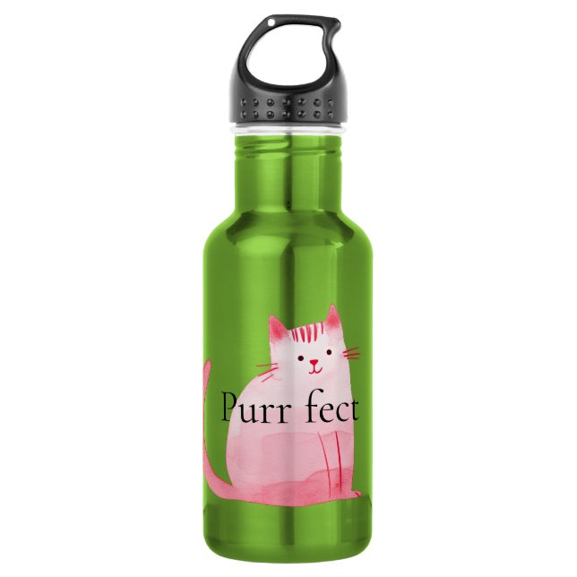 Rosa perfekte Katze  Edelstahlflasche (Vorderseite)