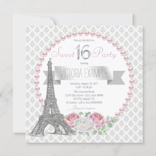 Rosa Perle Paris Sweet 16 Party Einladung
