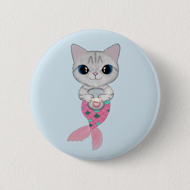 Rosa Perle Purrmaid Button (Vorderseite)