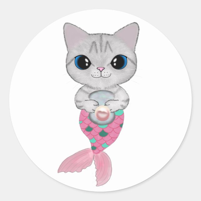 Rosa Perle Purrmaid Runder Aufkleber (Vorderseite)