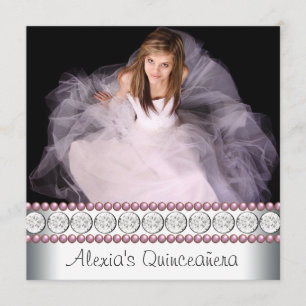 Rosa Perle Weiß Rosa Foto Quinceanera Einladung
