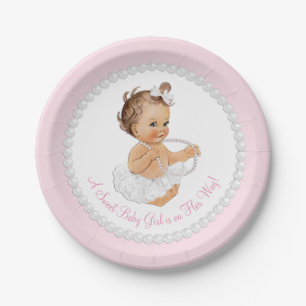 Rosa Perlen-Ballerina-Baby-Party Pappteller