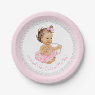 Rosa Perlen-Ballerina-Baby-Party Pappteller