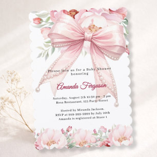 Rosa Perlen Blumen Mädchen elegante Baby Shower Einladung