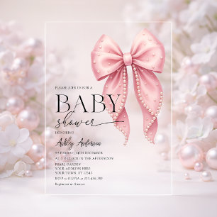 Rosa Perlen-Bogen Mädchen Baby Shower Acryleinladungen