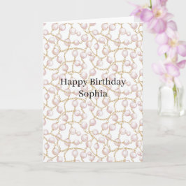 Rosa Perlen Goldkette Geburtstag Karte