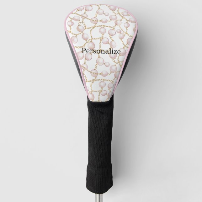 Rosa Perlen Goldkette   Golf Headcover (Vorderseite)