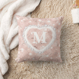 Rosa Perlen-Herz-Monogramm Kissen