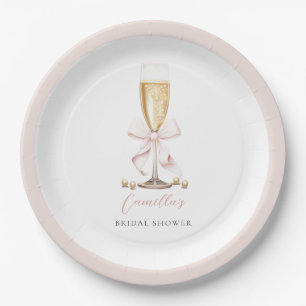 Rosa Perlen & Prosecco-Bogen Junggesellinnenabschi Pappteller
