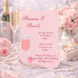 ROSA PERLEN & PROSECCO BRIDAL-SHOWER-EINLADUNG SAVE THE DATE