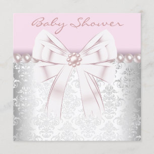 Rosa Perlen Rosa Damast-Baby-Party Einladung