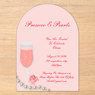 Rosa Perlen und Prosecco-Brautjunggesellinnenabsch Acryleinladungen
