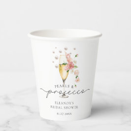 Rosa Perlen und Prosecco Brautparty Pappbecher