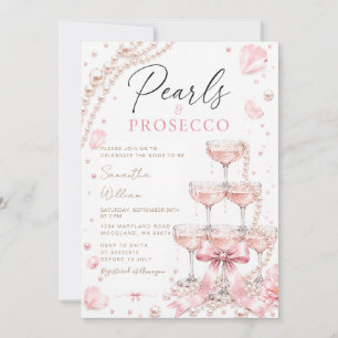 Rosa Perlen und Prosecco Champagner Junggesellinne Einladung