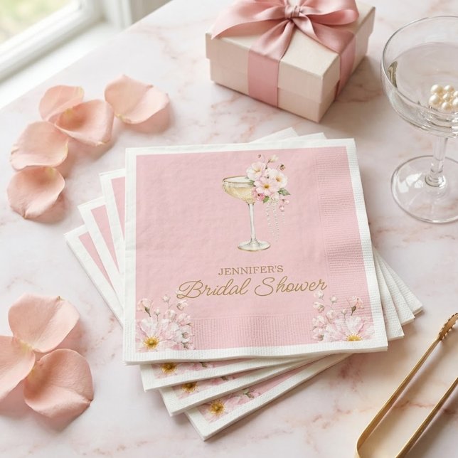 Rosa Perlen und Prosecco Willkommensschild Serviette (Von Creator hochgeladen)