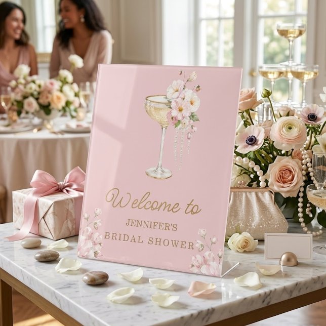 Rosa Perlen und Prosecco Willkommensschild Sockelschild (Von Creator hochgeladen)
