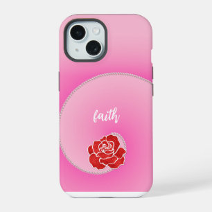 Rosa Perlen und rote Rose Spiralverlauf iPhone 15 Hülle