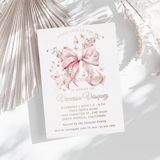 Rosa Perlen und Wildblumen Quinceañera Folieneinladung