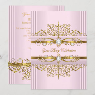 Rosa Perlen Weißes Gold Elegante Geburtstagsparty Einladung