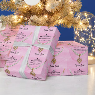 Rosa Perlenhalskette Elegant 21. Geburtstagsfeier Geschenkpapier