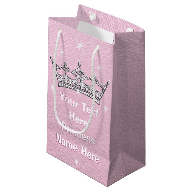 Rosa perlige personalisierte Prinzessin Gift Bags Kleine Geschenktüte (Vorderseite Schrägansicht)