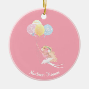 Rosa Personalisiert Ballet Girl Balloons Keramik Ornament
