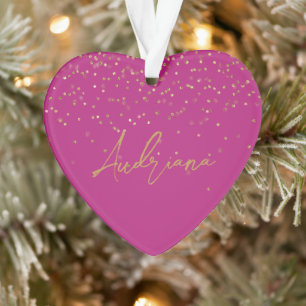 Rosa Personalisiert Goldname Glitzer Sparkle Dots Ornament