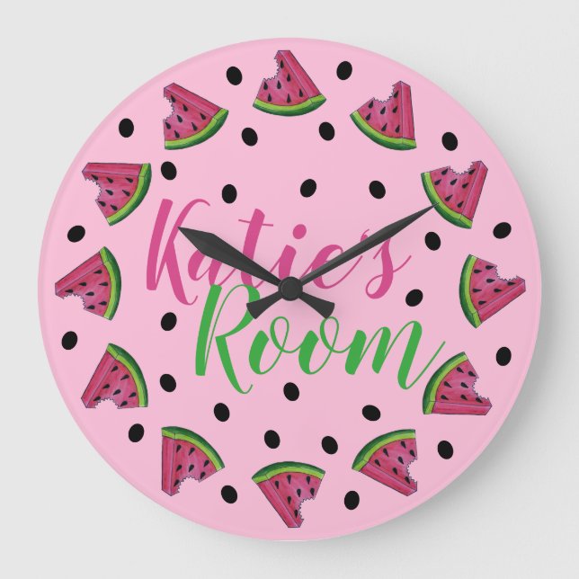 Rosa Personalisiert Juicy Watermelon Samen Obst Große Wanduhr (Vorderseite)