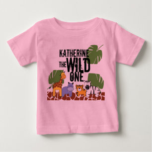 Rosa Personalisiert WILL ONE Safari Erster Geburts Baby T-shirt