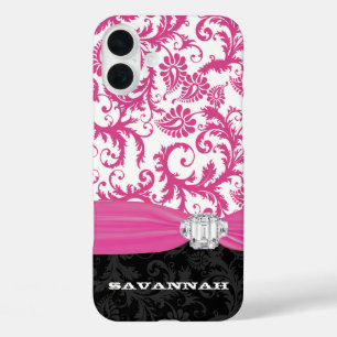 Rosa Personalisierte Imitate Kristall Damask iPhon iPhone 16 Plus Hülle