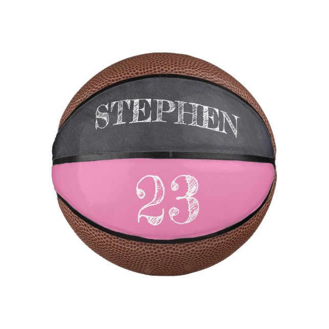 Rosa Personalisierte Namensnummer Chalkboard-Ätzun Mini Basketball (Vorderseite)