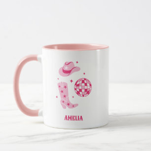 Rosa personalisierter Disco-Cowgirl-Kaffeebecher Tasse