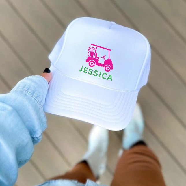 Rosa Personalisierter Golfplatz Truckerkappe (Pink Personalized Golf Cart Trucker Hat)