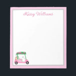 Rosa Personalisierter Name des Golfplatzes Notizblock<br><div class="desc">Ein charmanter, einzigartiger Golfwagen - pink und grün - geschmackvoll fertig - bereit, den Platz zu betreiben - das Notizblock. Das ist ein tolles Geschenk für alle Golfliebhaber - Spaß / attraktiv / einzigartig. Personalisieren Sie es mit Ihrem Namen. Wenn Sie Fragen zum Design oder eine spezielle Anfrage haben, senden...</div>