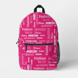 Rosa personalisierter Name Mädchen Zurück zur Schu Bedruckter Rucksack