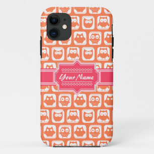 Rosa Personalisierter Name Orange Owls Case-Mate iPhone Hülle