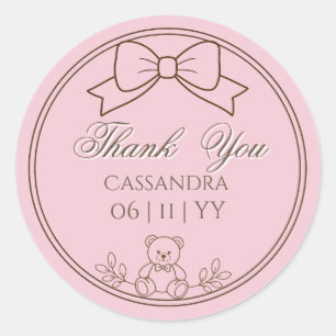 Rosa personalisierter Teddybär-Schleife Runder Aufkleber