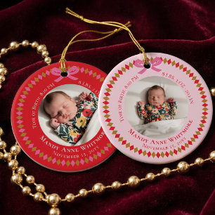 Rosa personalisiertes Baby-Geburtsstatistiken-Ande Keramik Ornament