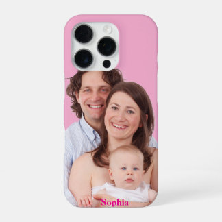 Rosa personalisiertes Familienfoto mit individuell iPhone 16 Pro Hülle
