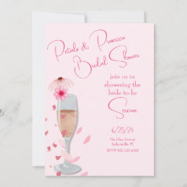 Rosa Petalen und Prosecco-Brautparty Einladung
