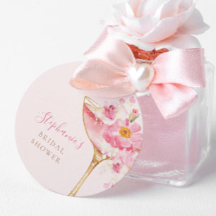 Rosa Petalen und Prosecco Brautparty Geschenkanhänger